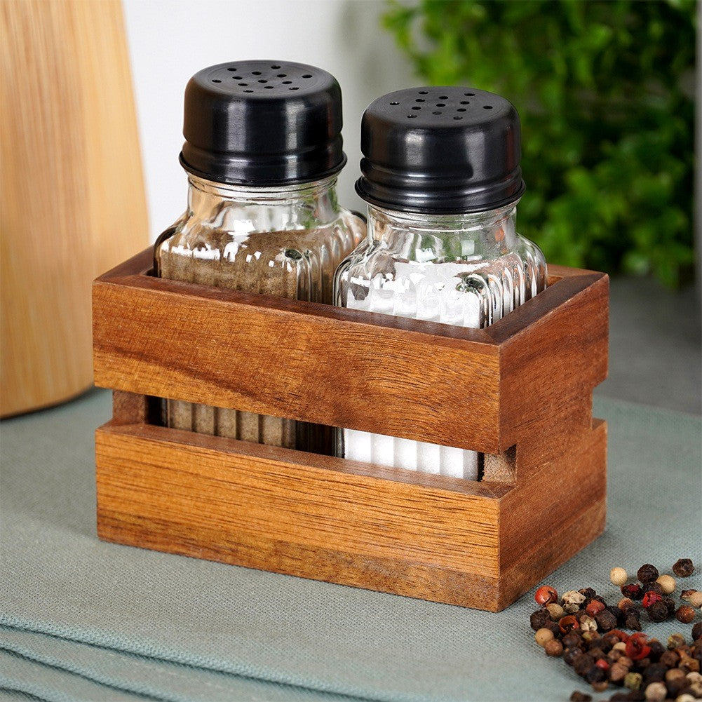 Salt and Pepper Shakers with Stand, 3-Piece Set