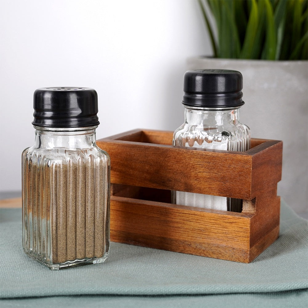 Salt and Pepper Shakers with Stand, 3-Piece Set