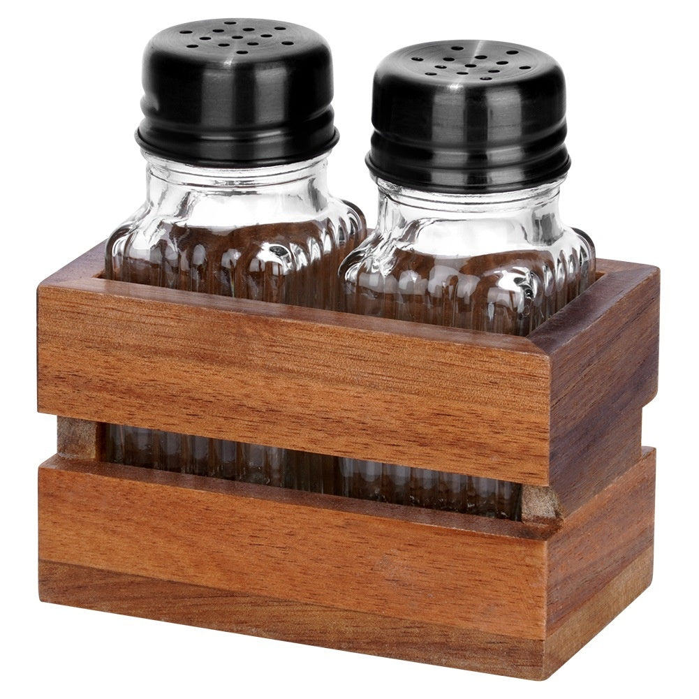 Salt and Pepper Shakers with Stand, 3-Piece Set