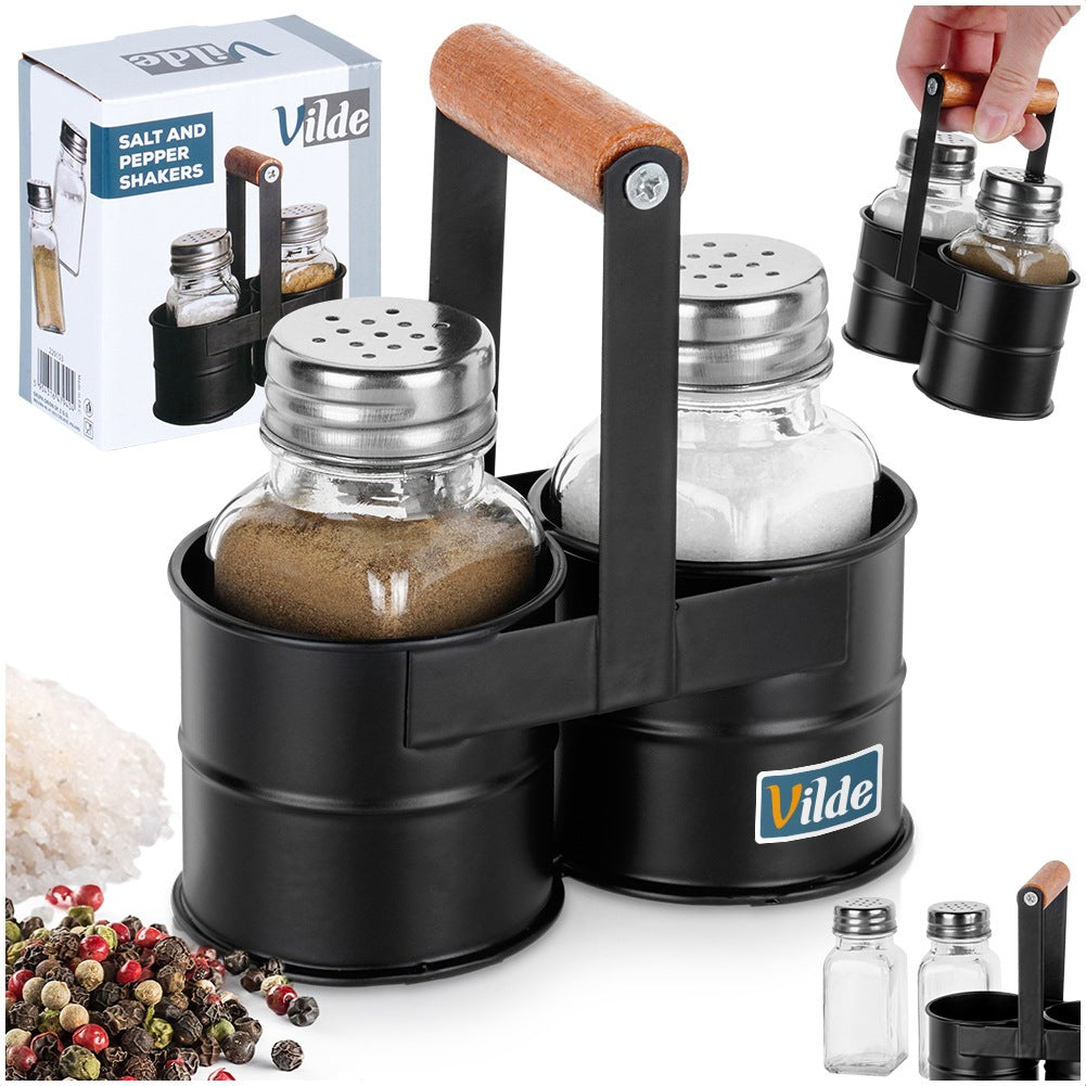 Salt and pepper shakers with stand, 3 pieces