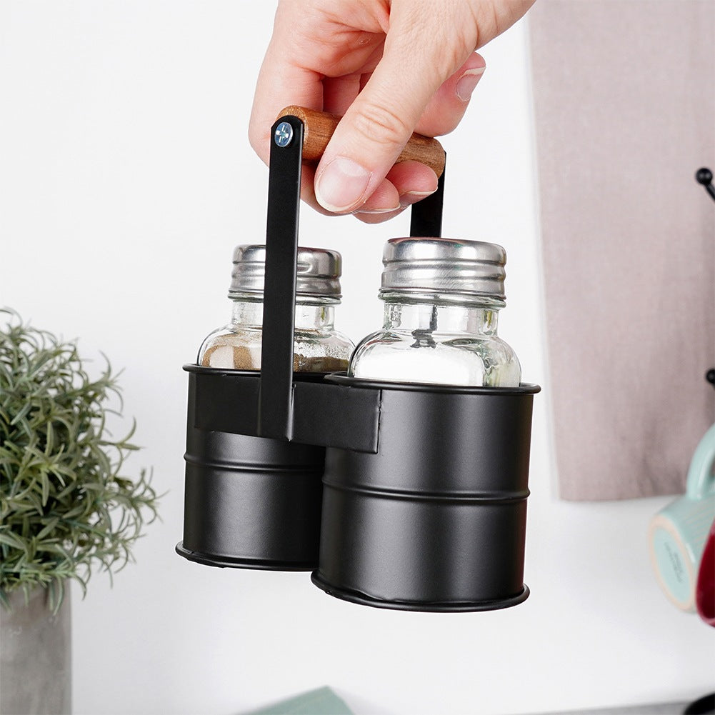 Salt and pepper shakers with stand, 3 pieces