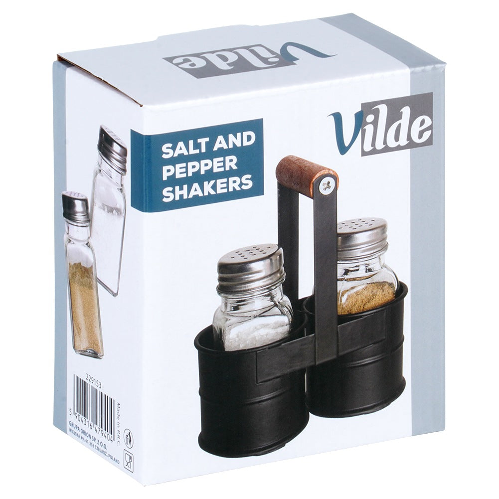 Salt and pepper shakers with stand, 3 pieces