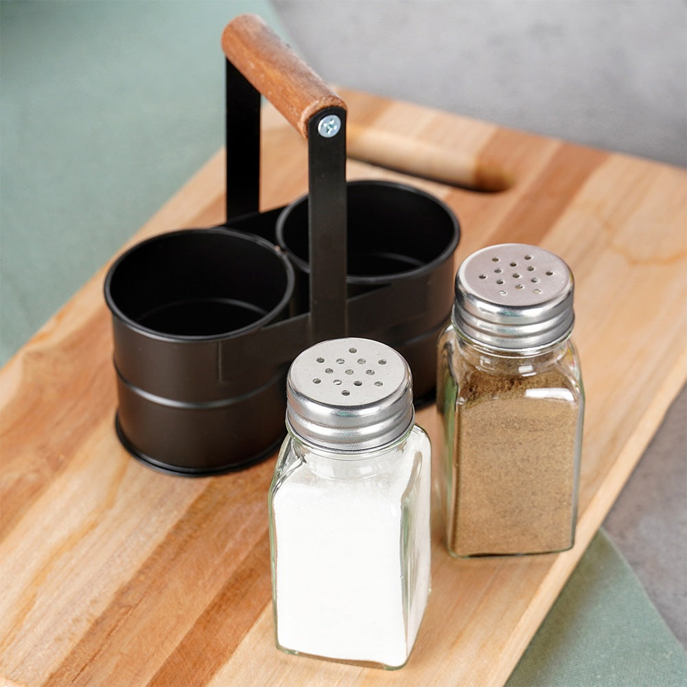 Salt and pepper shakers with stand, 3 pieces
