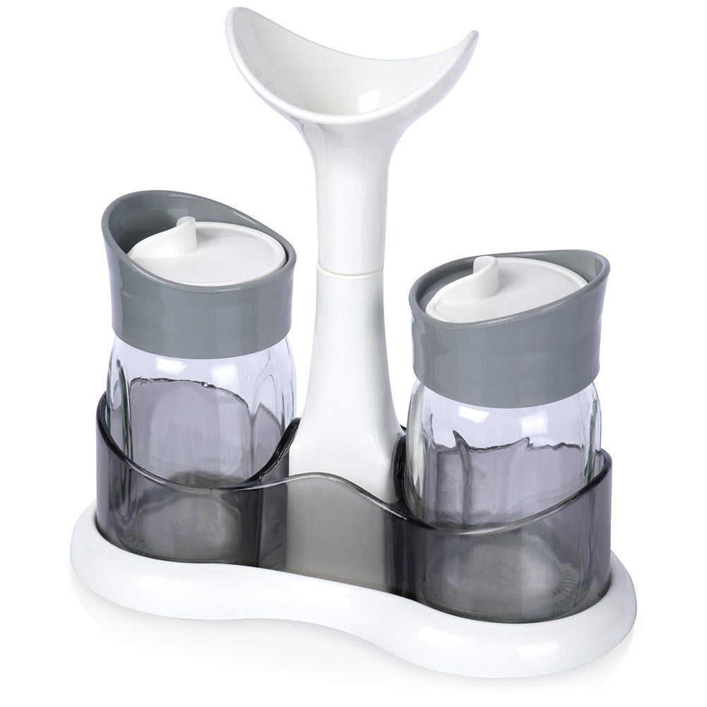Salt and pepper shakers with stand, 3 pieces