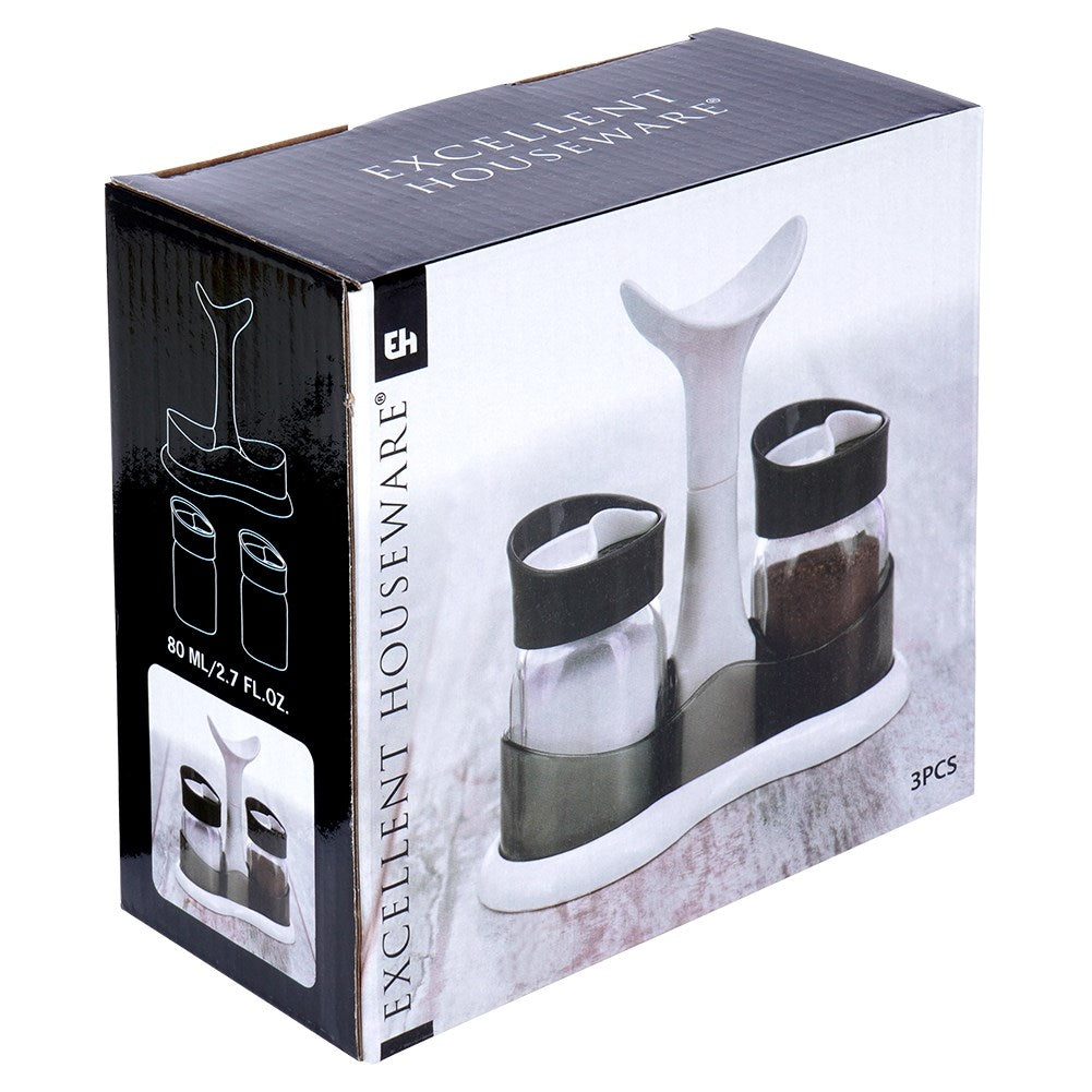 Salt and pepper shakers with stand, 3 pieces