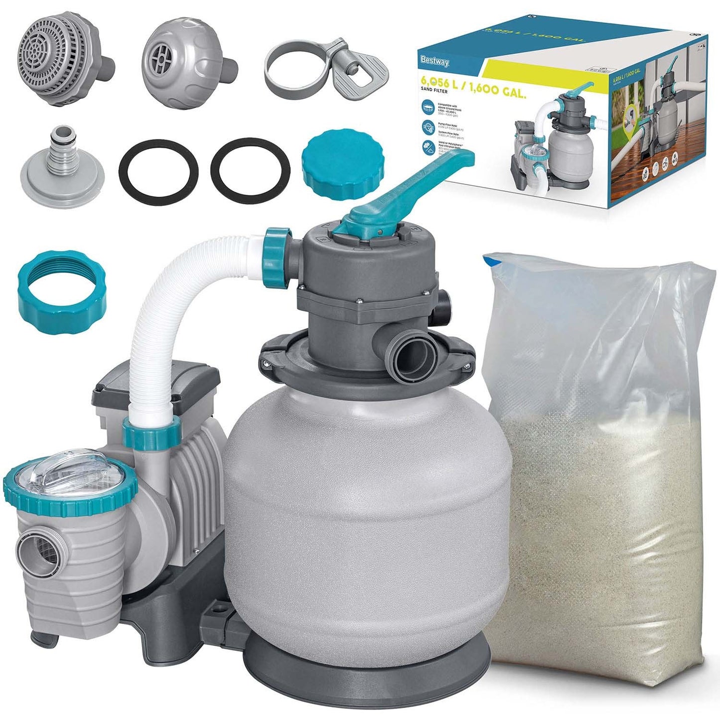 Sand pump 6056 l/h Bestway 58497 + sand 25 kg