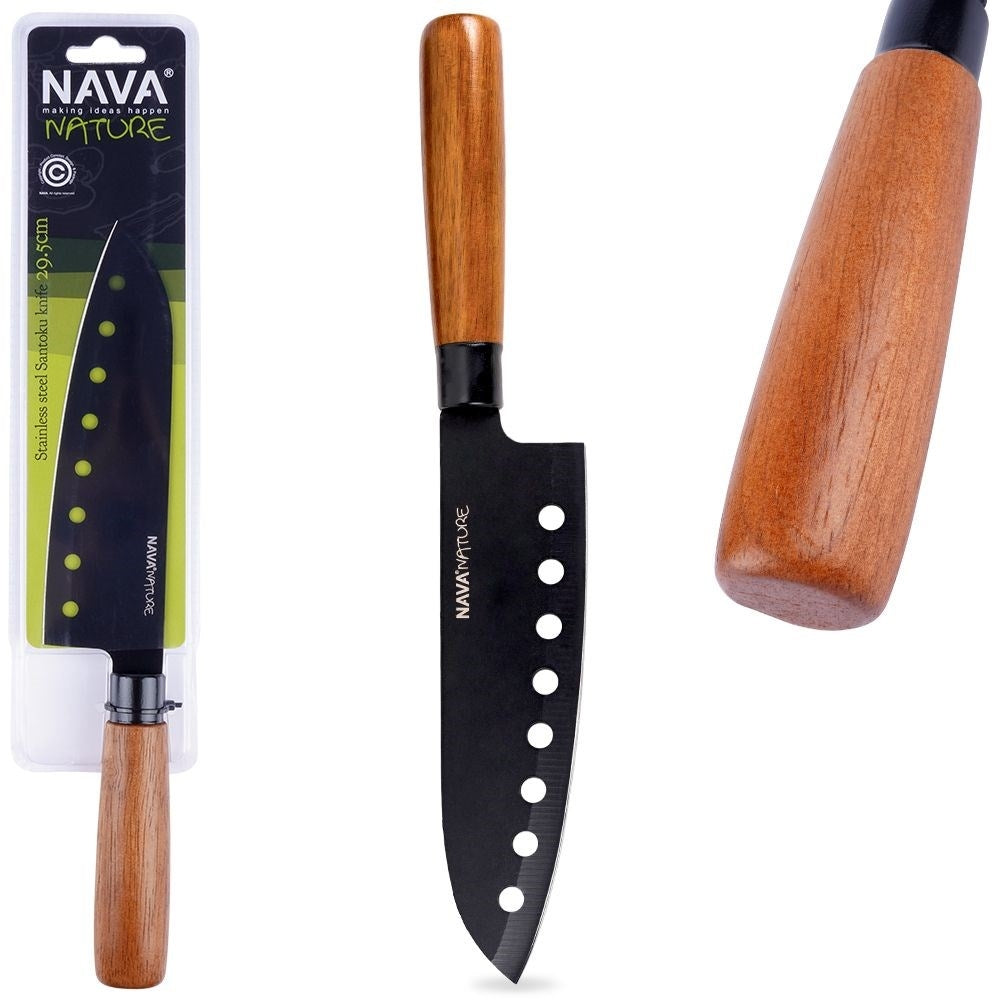 Santoku Chef's Knife 16.5 cm Black Blade Wooden Handle