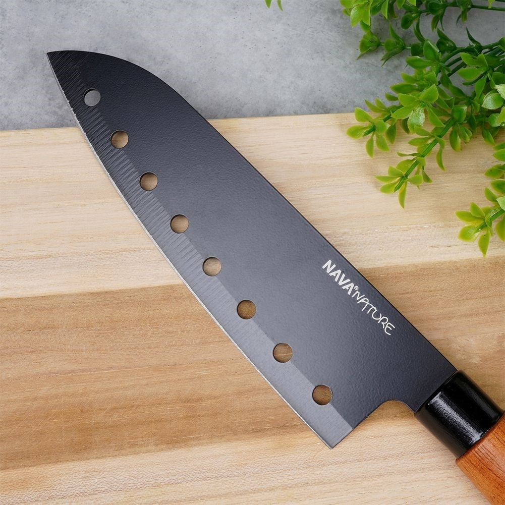 Santoku Chef's Knife 16.5 cm Black Blade Wooden Handle