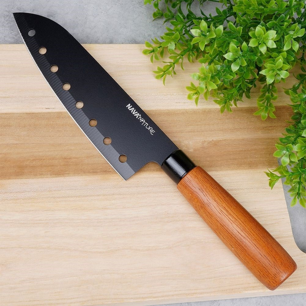 Santoku Chef's Knife 16.5 cm Black Blade Wooden Handle