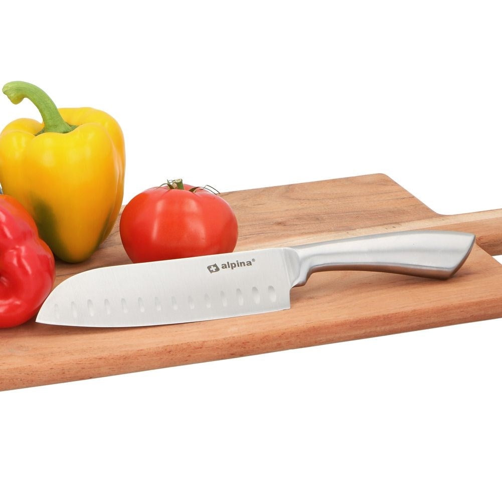 Santoku Chef's Knife in Stainless Steel with Serrated Blades