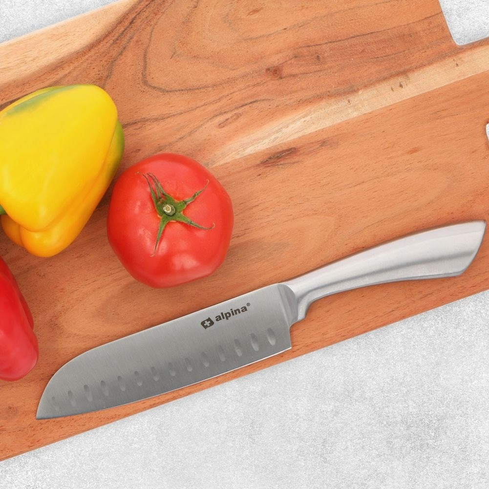 Santoku Chef's Knife in Stainless Steel with Serrated Blades