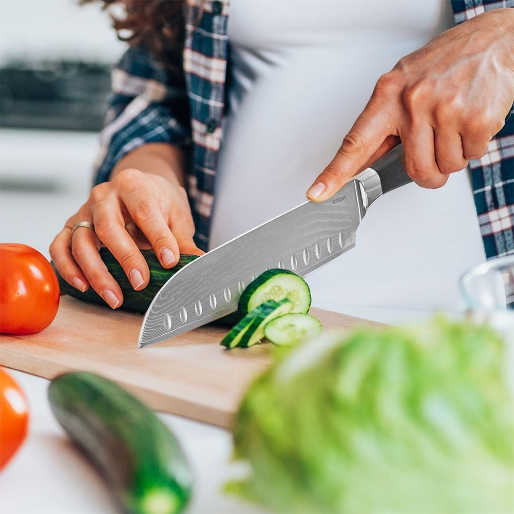 Santoku Chef's Knife with Damascus Steel and Pakka Wood Handle