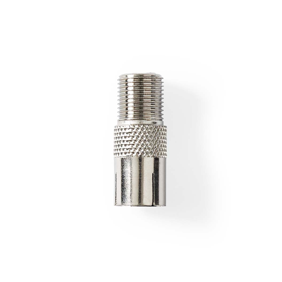 Satellite & Antenna Adapter | F Female | IEC (Coax) Female | Nickel Plated | 75 Ohm | Straight | Metal | Silver | 1 pc. | Box