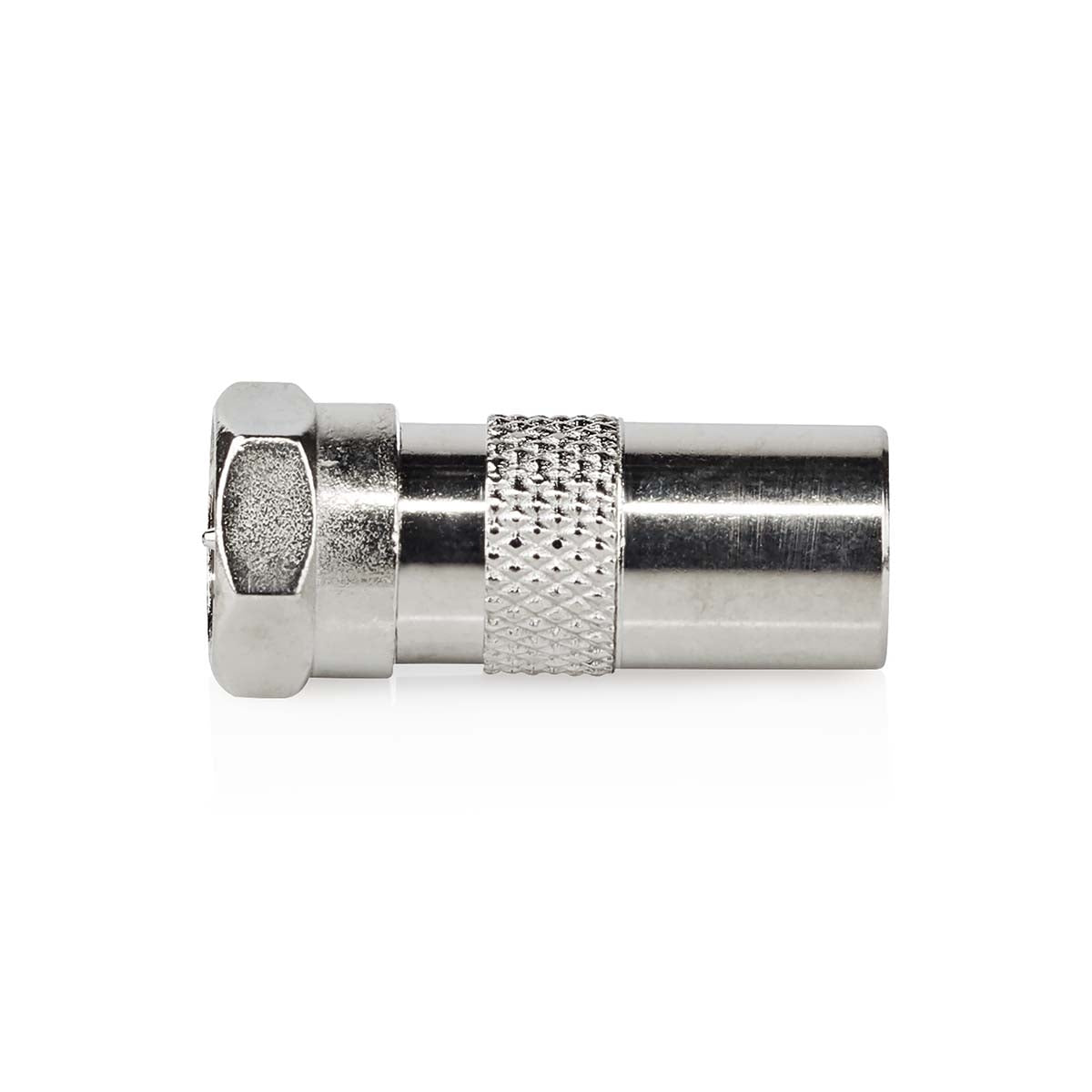Satellite & Antenna Adapter | F Male | IEC (Coax) Male | Nickel Plated | 75 Ohm | Straight | Metal | Silver | 10 pieces. | Envelope