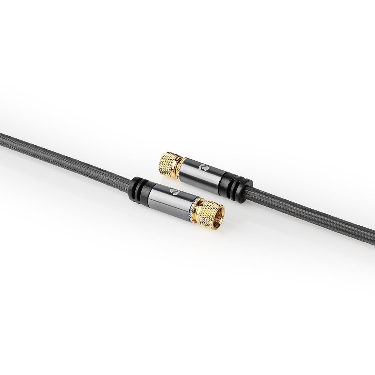 Satellite & Antenna cable | F Male | F Male | Gold Plated | 75 Ohm | Four Protections | 5.00 m | Round | Cotton | Gray / Gray With Metal | Carton with covered window