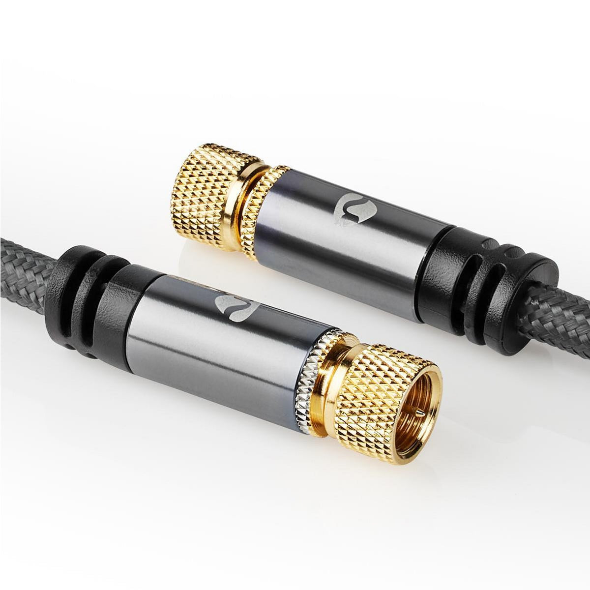 Satellite & Antenna cable | F Male | F Male | Gold Plated | 75 Ohm | Four Protections | 5.00 m | Round | Cotton | Gray / Gray With Metal | Carton with covered window