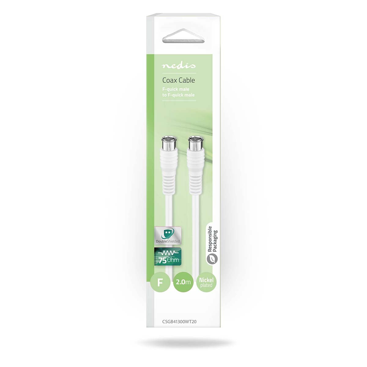 Satellite & Antenna cable | F Male | F Male | Nickel Plated | 75 Ohm | Double Shielded | 2.00 m | Round | PVC | White | Box