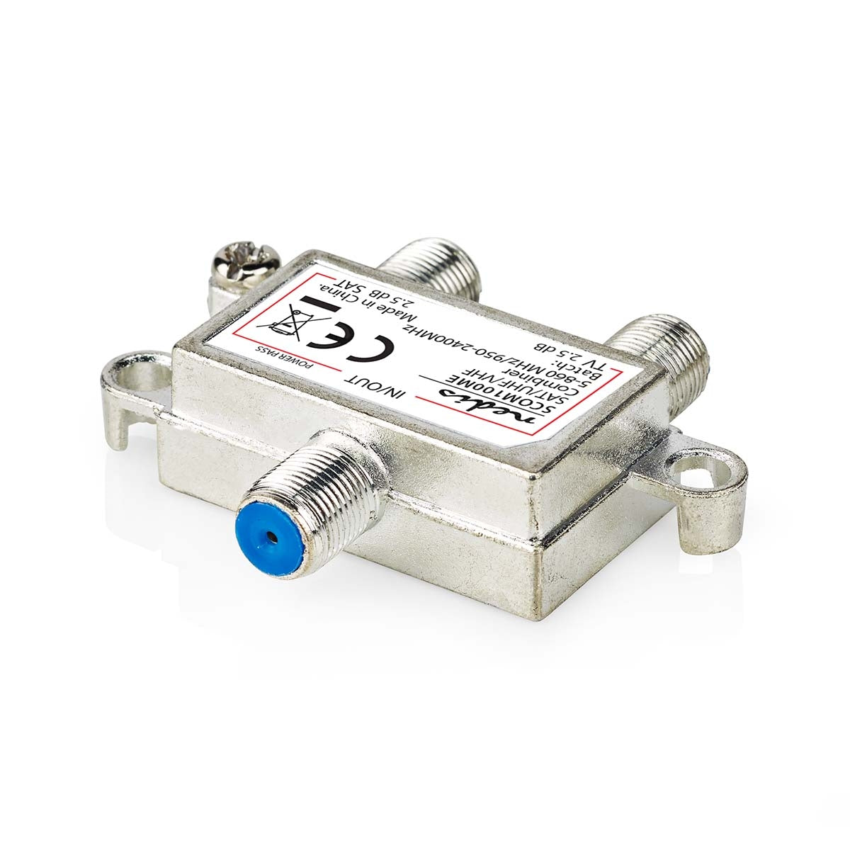 Satellite Combiner | 5-862 MHz | 950-2400 MHz | 75 Ohm | Current pass | Zinc | Silver