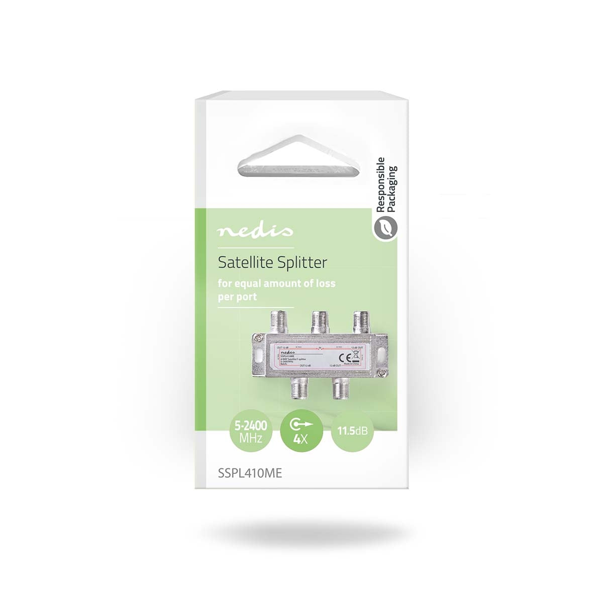 Satellite Splitter | 5 - 2400 MHz | 11.5 dB| Number of inputs: 1 | Number of outputs: 4 | Impedance: 75 Ohm | Zinc | Silver