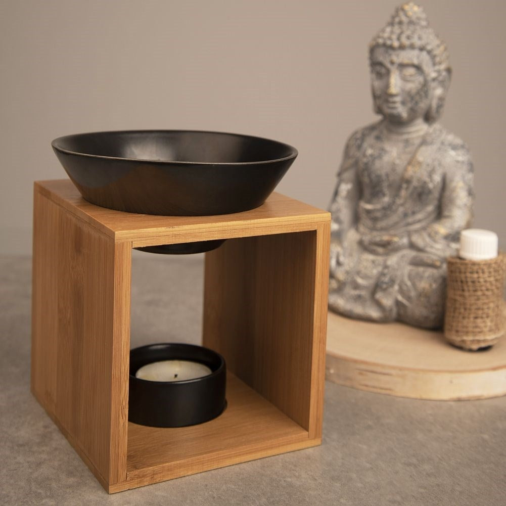 Scent Diffuser in Bamboo with Matt Black Porcelain Bowl