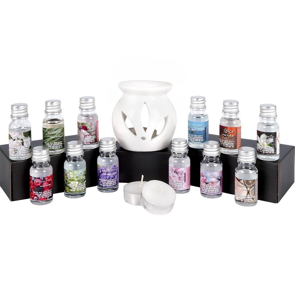 Scent diffuser in white ceramic with 12 scents and tealight candle