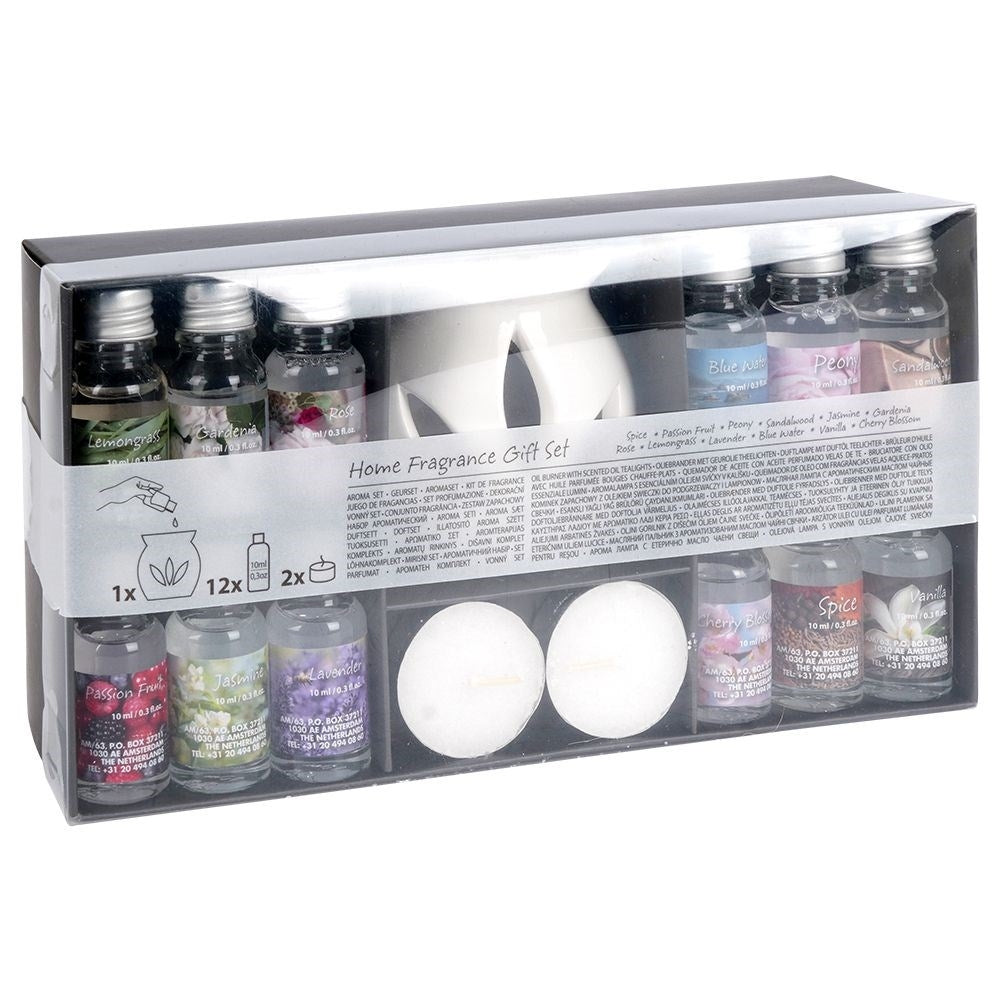 Scent diffuser in white ceramic with 12 scents and tealight candle