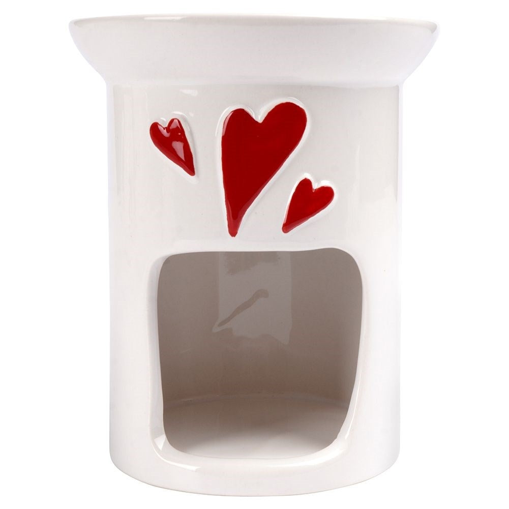 Scent diffuser in white ceramic with red hearts for wax and oils