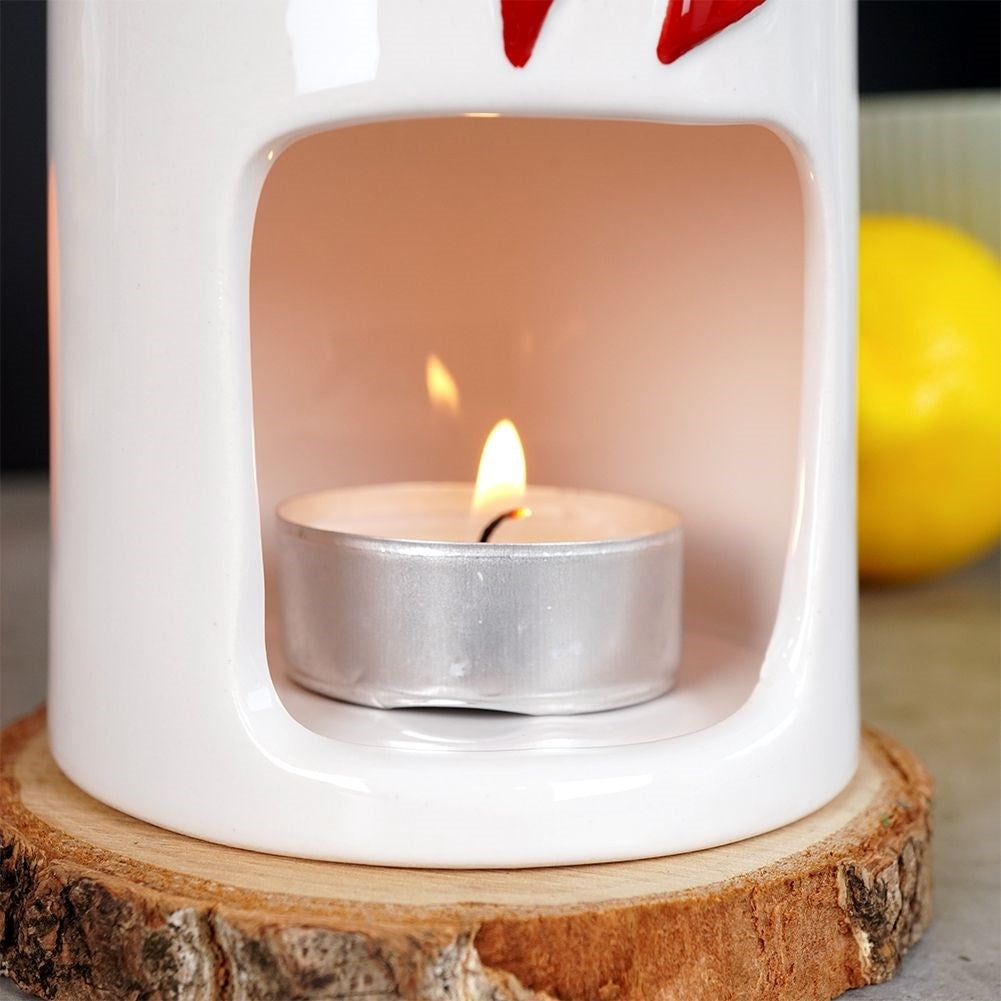 Scent diffuser in white ceramic with red hearts for wax and oils