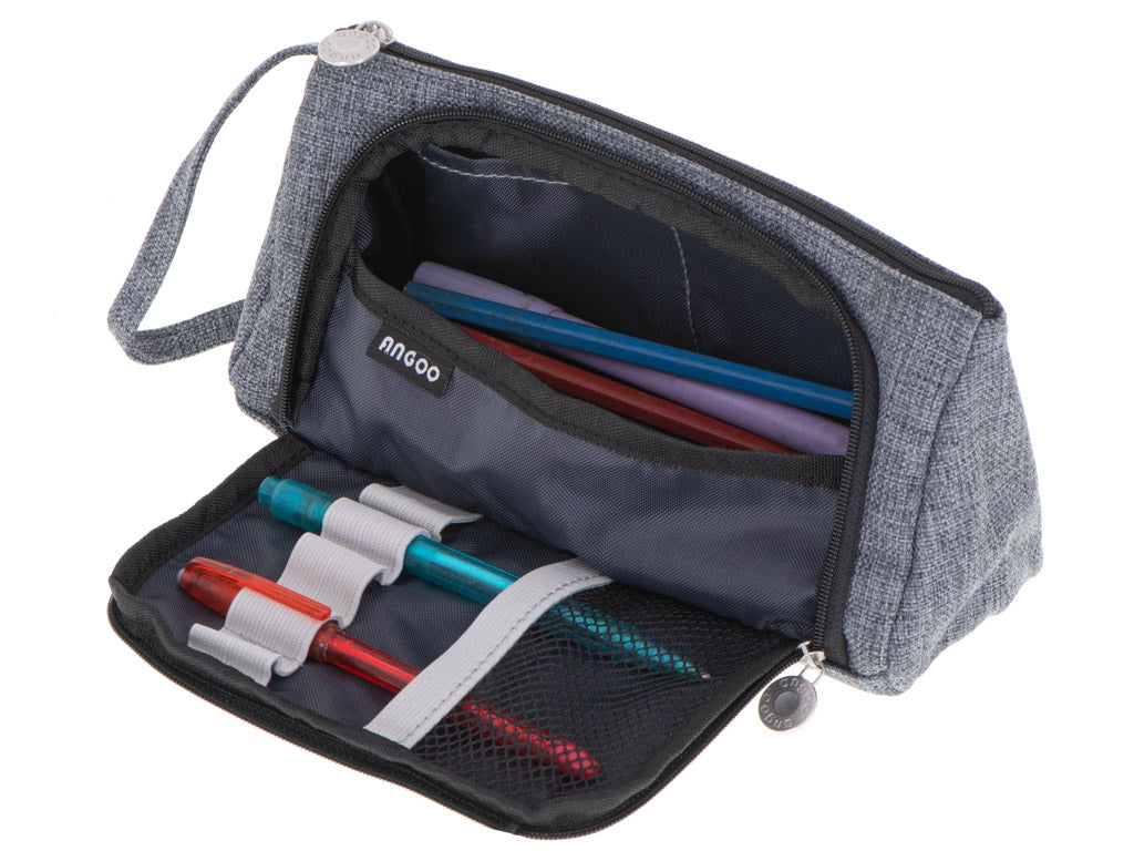 School pencil case double sachet vanity case grey