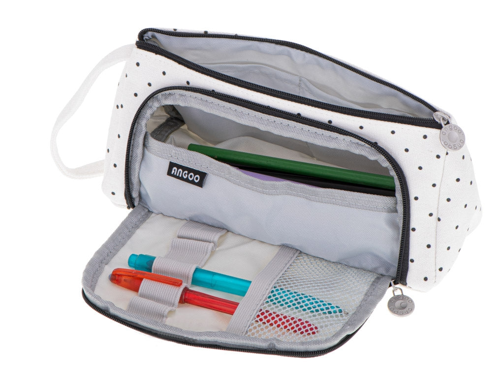 School pencil case double sachet vanity case with polka dots