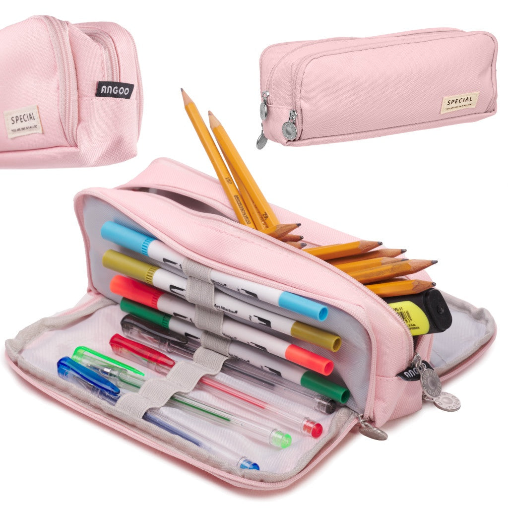 School pencil case triple sachet vanity case 3in1 pink
