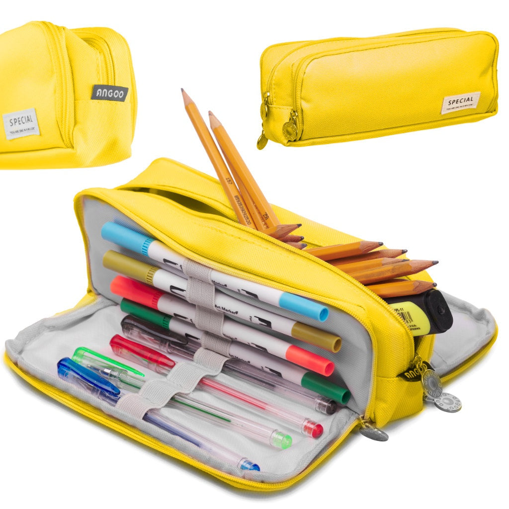 School pencil case triple sachet vanity case 3in1 yellow