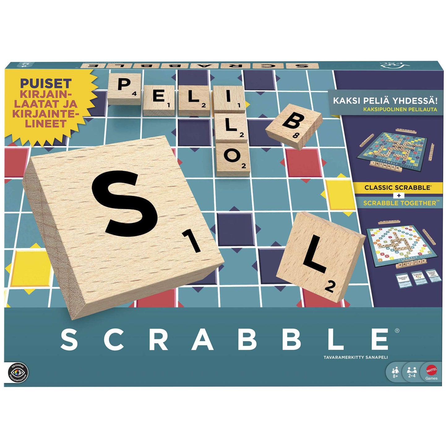 Scrabble Wood Edition, Double-Sided Board Game, Ages 8+