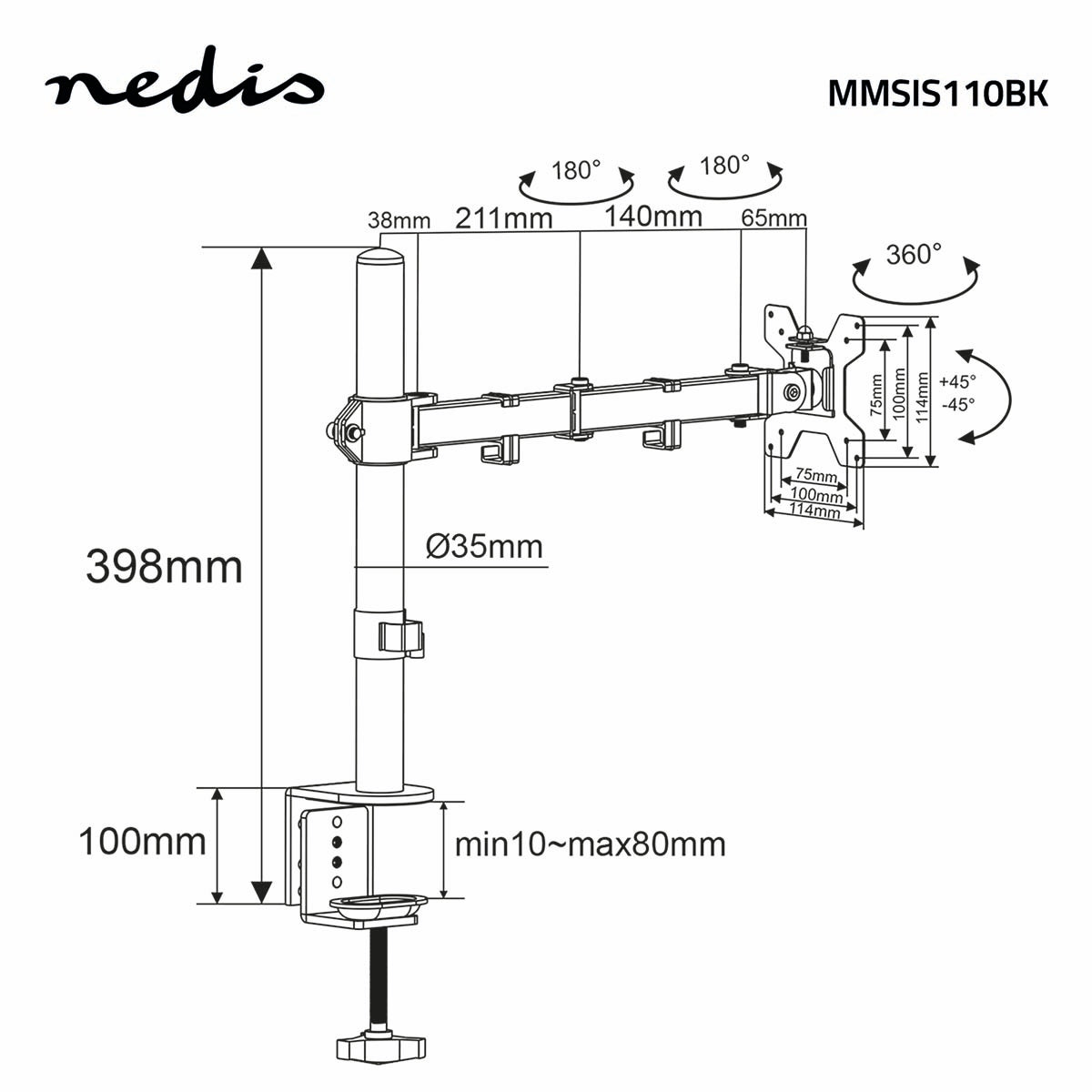 Screen Mount | 1 Screen(s) | 15 - 32 " | 75x75 / 100x100 | Fully adjustable
