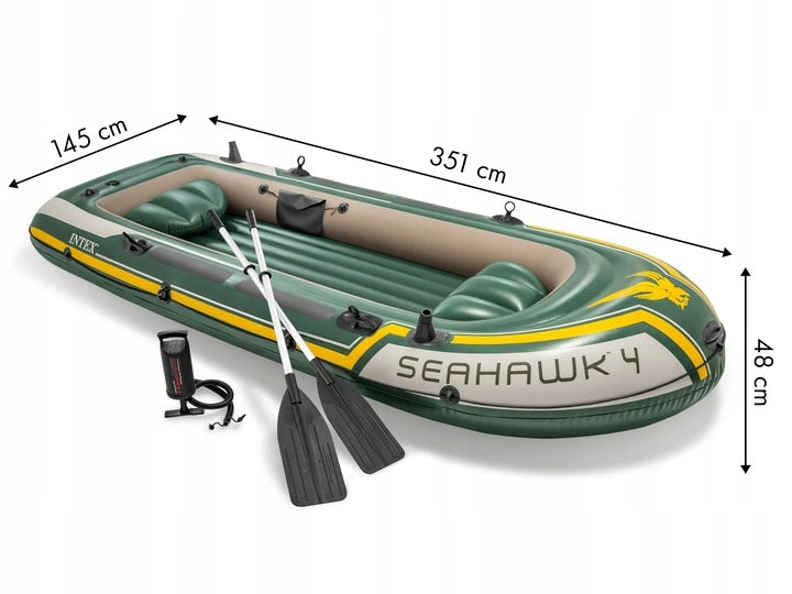 Seahawk inflatable fishing boat for 4 people, oars, pump