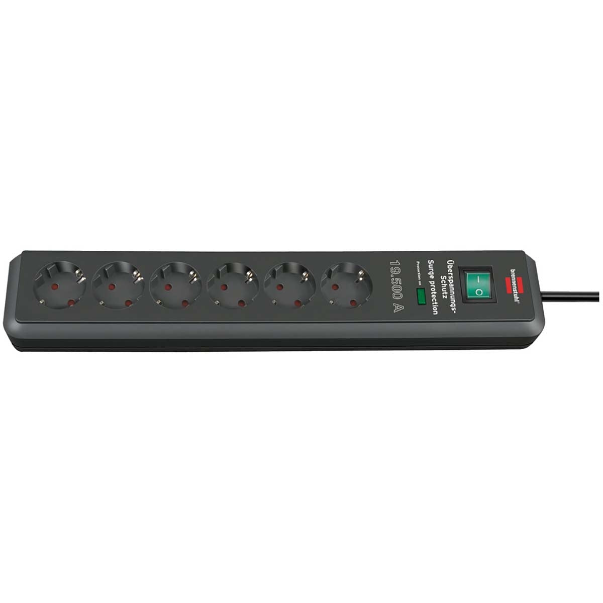 Secure-Tec socket strip 6-way with surge protection (socket strip with 2m cable and switch, Made in Germany) gray
