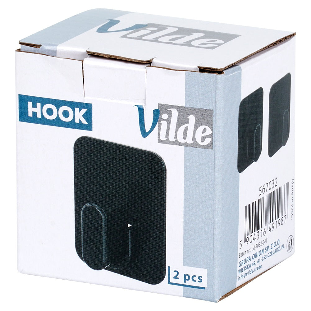 Self-Adhesive Black Hook, 5x6.5 cm, 2 Pack