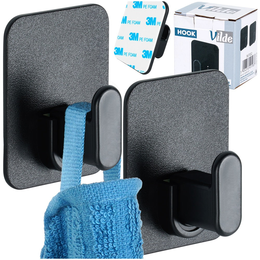 Self-Adhesive Black Hook, 5x6.5 cm, 2 Pack