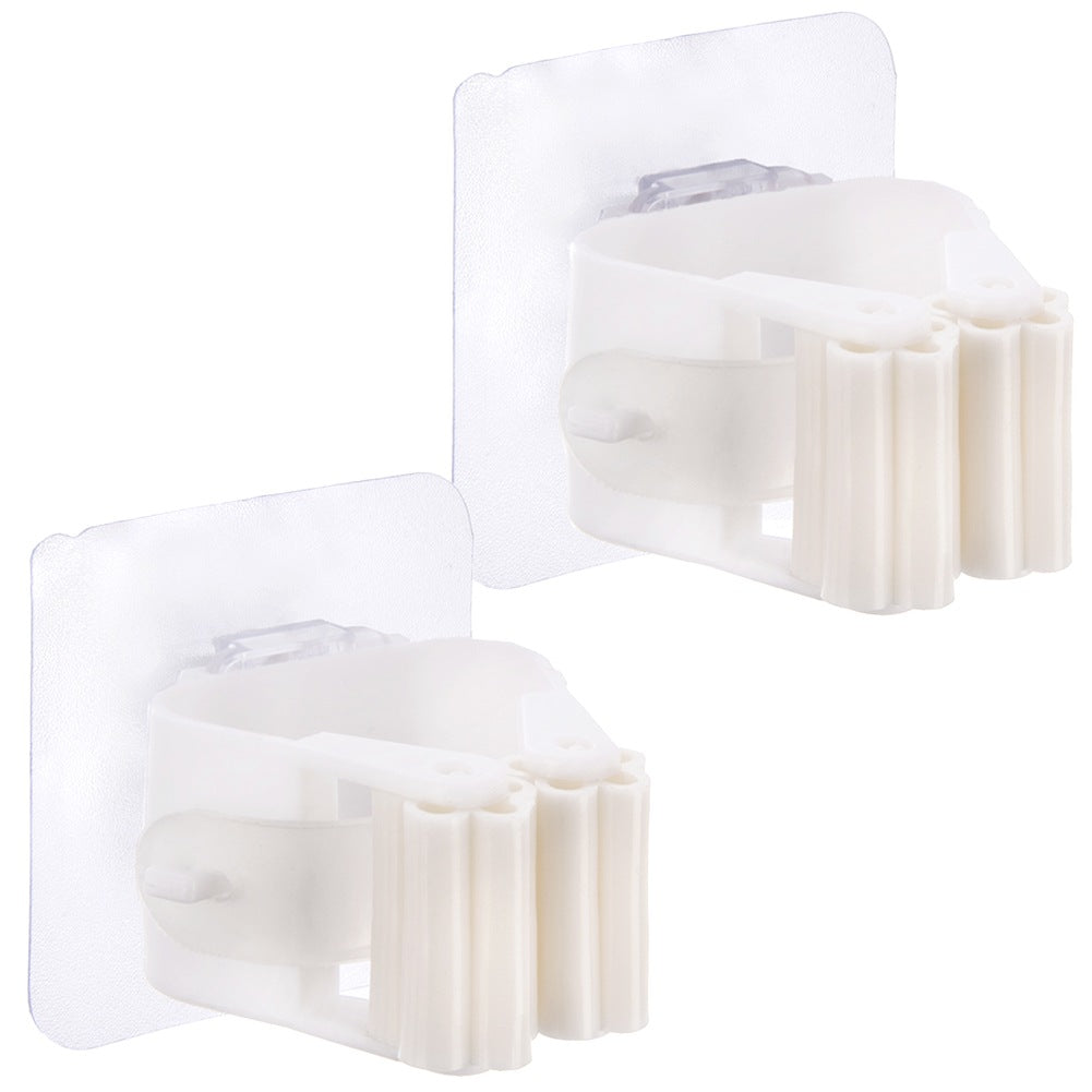 Self-Adhesive Mop and Broom Holder, White, 2-Pack