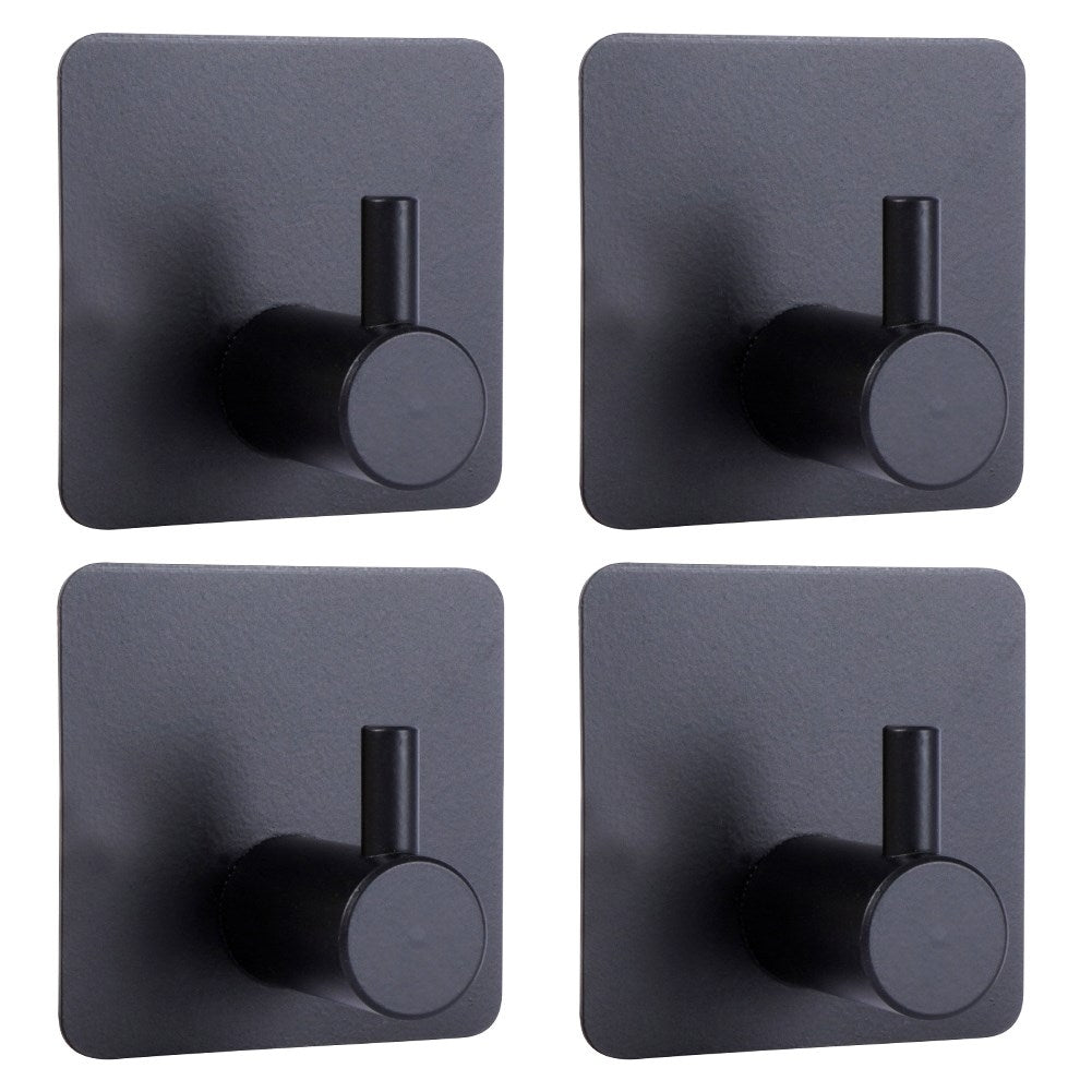 Self-adhesive Hooks in Black Steel for Towels, 4-pack