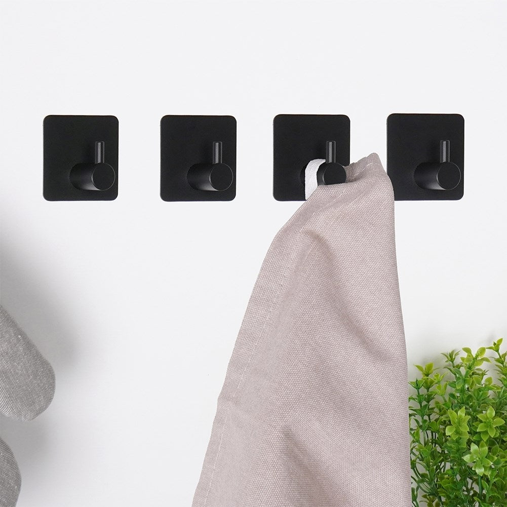 Self-adhesive Hooks in Black Steel for Towels, 4-pack