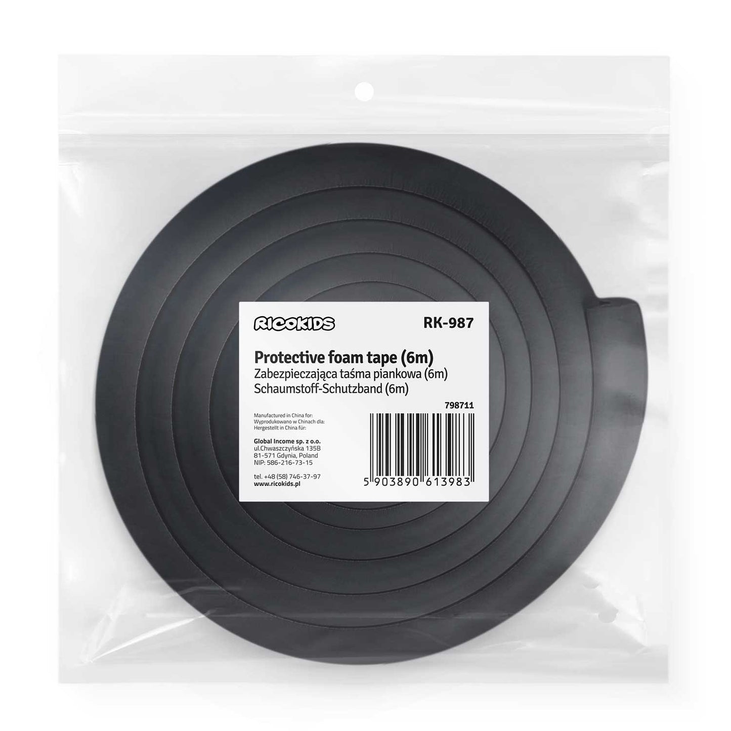 Self-adhesive Protective Strip in Foam Rubber Ricokids 798711 Black 6 m