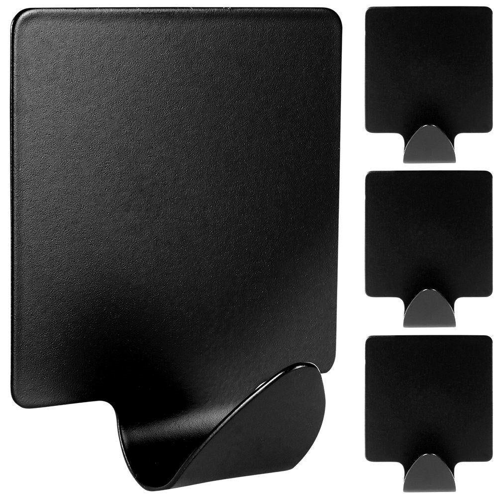 Self-adhesive black hooks in matt stainless steel, 4-pack
