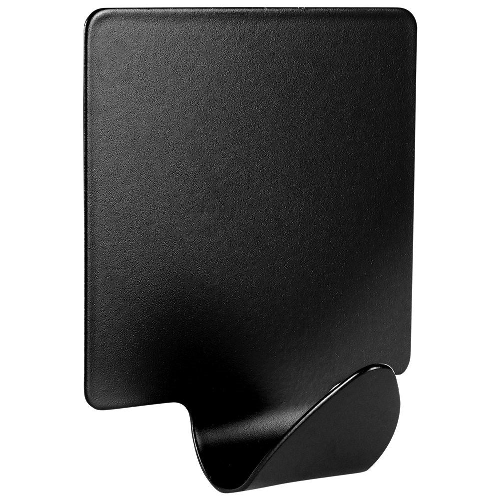 Self-adhesive black hooks in matt stainless steel, 4-pack