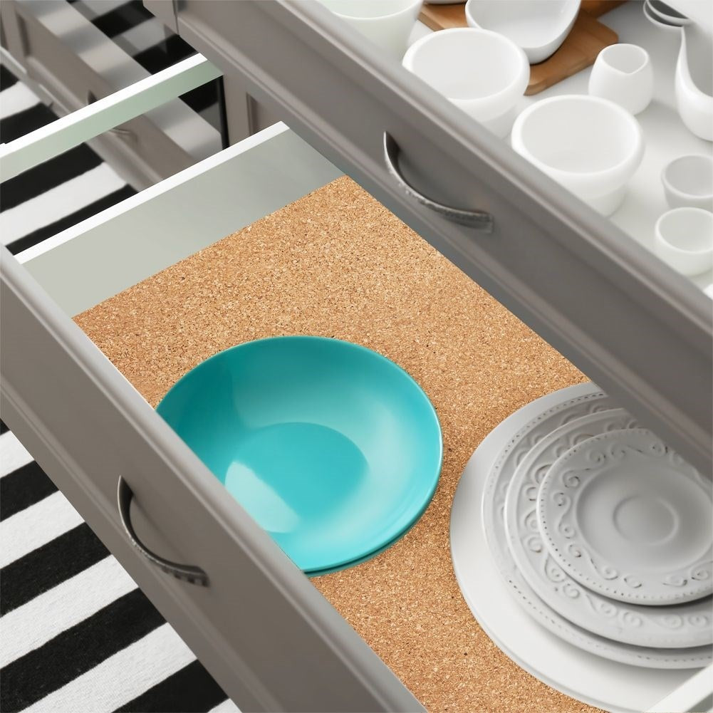 Self-adhesive cork mat for drawers and cabinets, cutable.