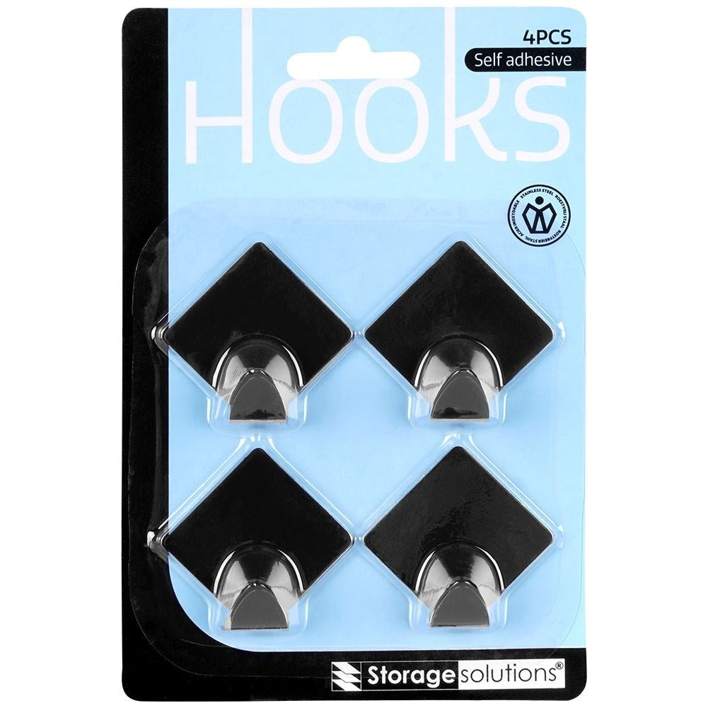 Self-adhesive diamond hooks in black steel, set of 4
