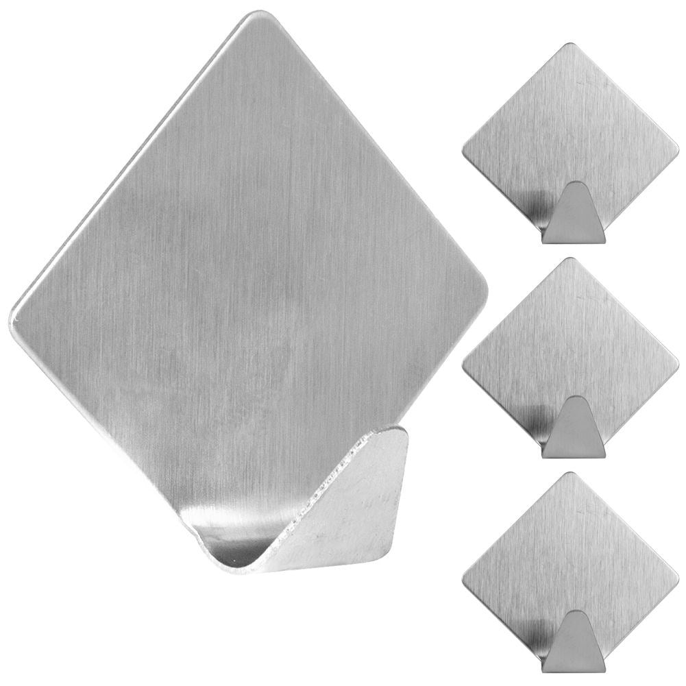Self-adhesive diamond hooks in matt steel, set of 4.