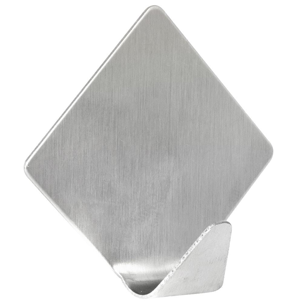 Self-adhesive diamond hooks in matt steel, set of 4.