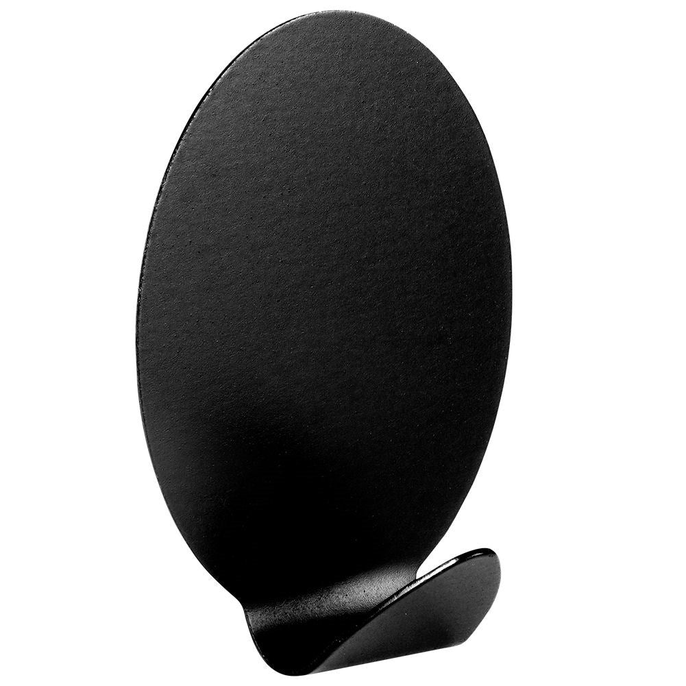 Self-adhesive oval hooks in black matt stainless steel, 4-pack