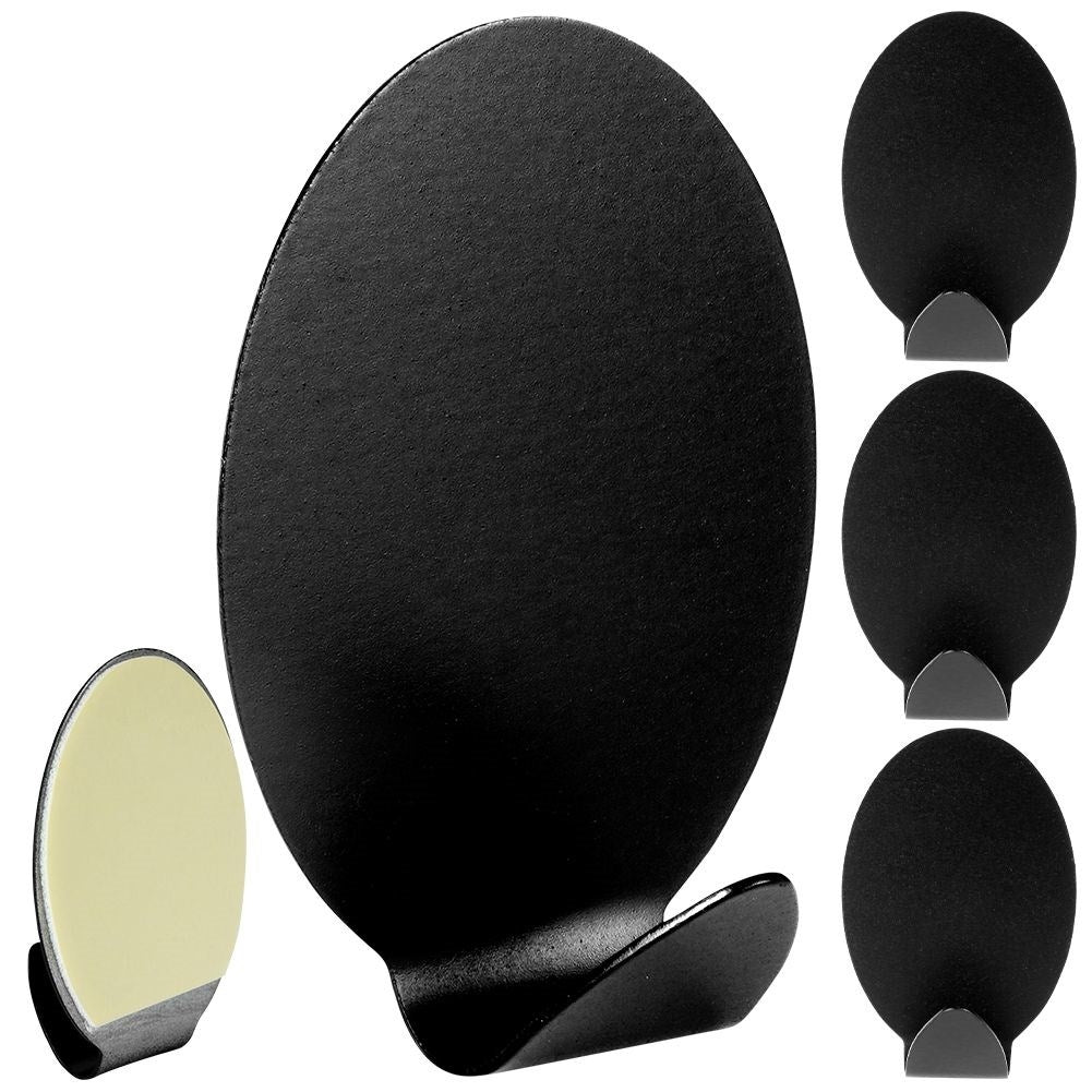 Self-adhesive oval hooks in black matt stainless steel, 4-pack